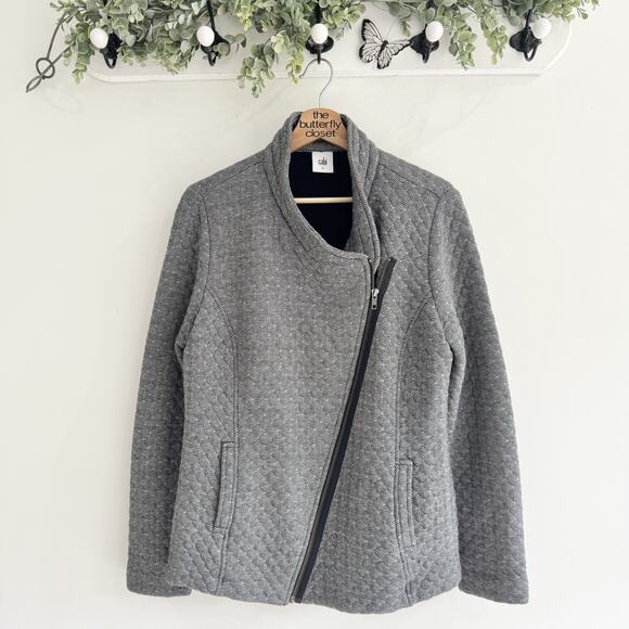 CAbi Grey Herringbone Asymmetrical Zip Jacket Large CP - Picture 1 of 4